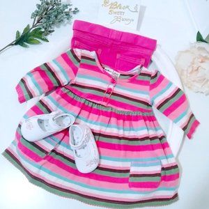 OSHKOSH PINK STRIPED MATCHING SET AND SHOES BUNDLE 6M
